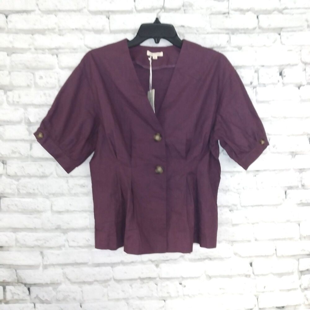 La Miel Hyped Unicorn Womens Jacket Large Purple Short Sleeve V Neck Linen Blend